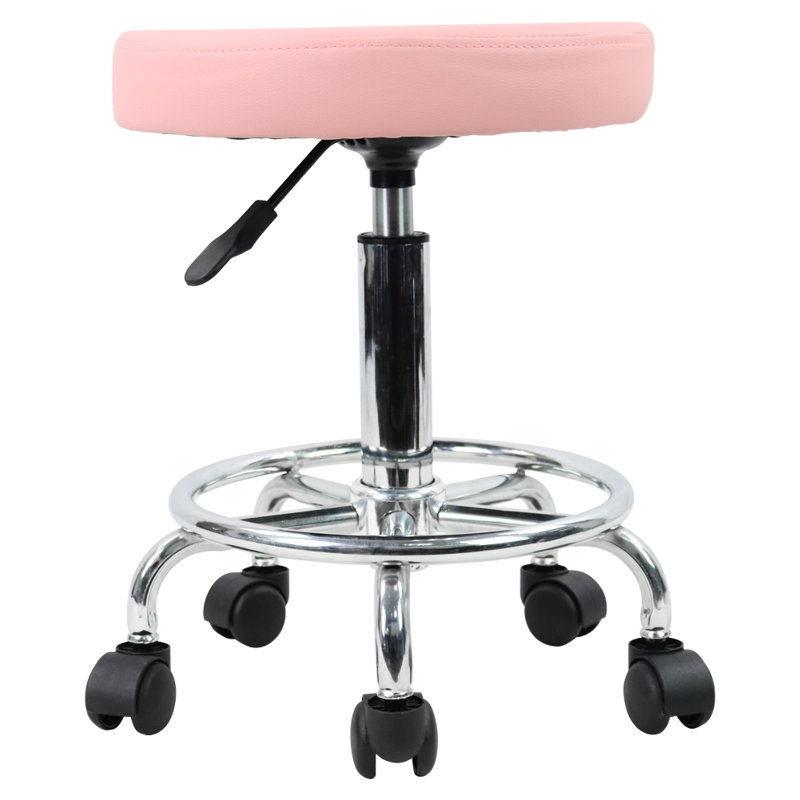 Inbox Zero PU Leather Round Rolling Height Adjustable Lab Stool with